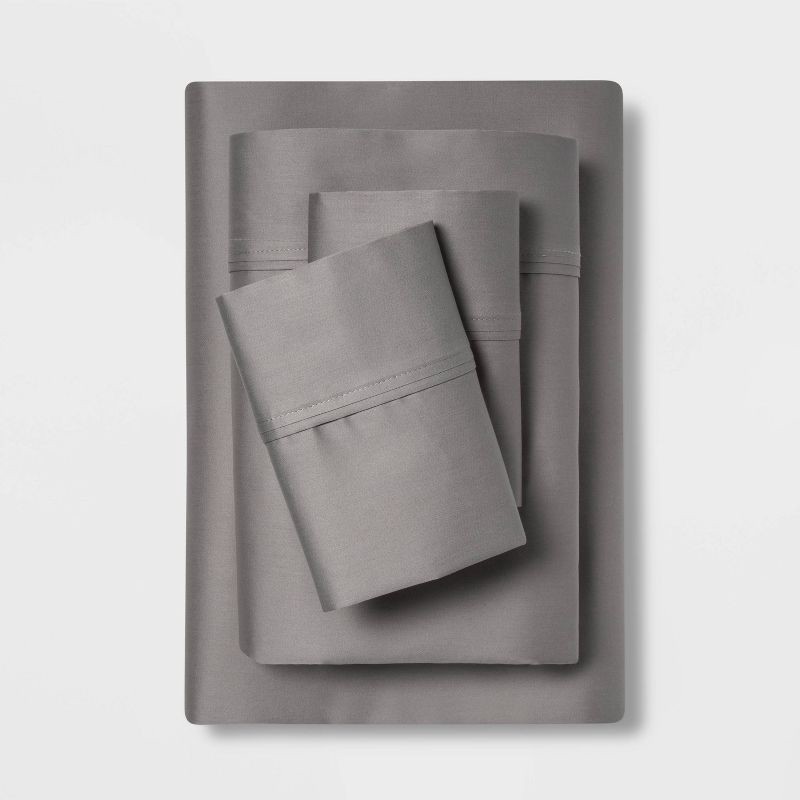 slide 1 of 3, King Solid Performance 400 Thread Count Sheet Set Gray - Threshold™, 1 ct