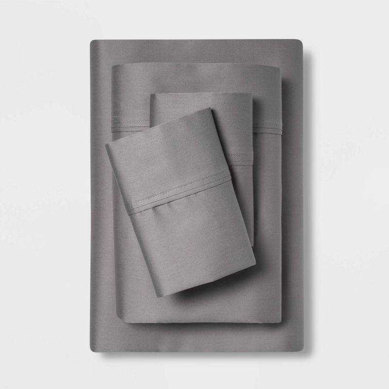 slide 1 of 3, Full Solid Performance 400 Thread Count Sheet Set Gray - Threshold™: Cotton Sateen, Includes 4 Pieces, Fits Up to 18" Mattress, 4 ct