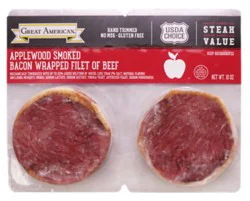 Great American Brands Double Pack Applewood Smoked Bacon Wrapped Beef Filet 2/5 Oz Steaks - 10 Oz