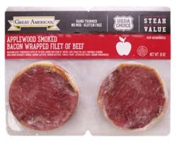 Great American Brands Double Pack Applewood Smoked Bacon Wrapped Beef Filet 2/5 Oz Steaks - 10 Oz