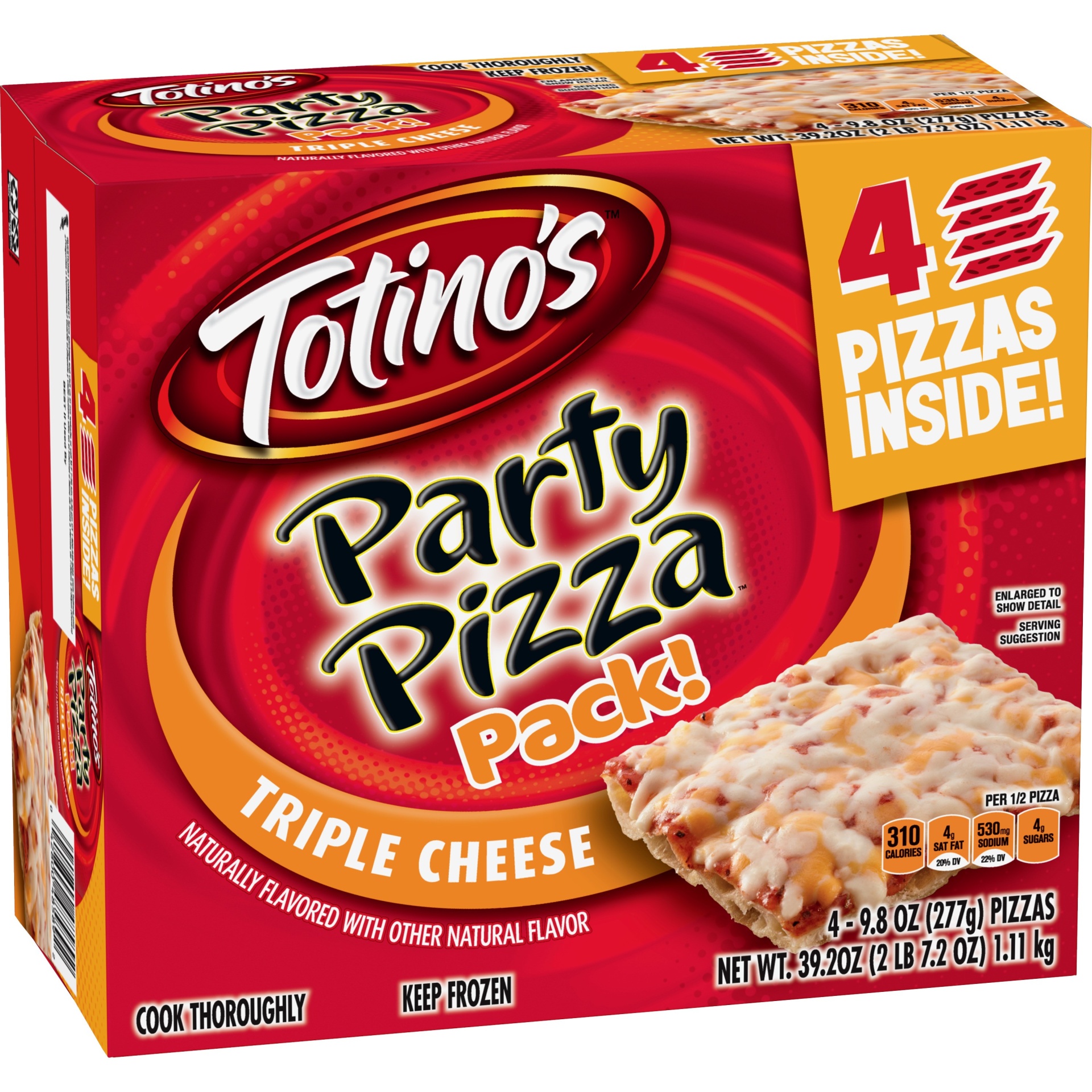 slide 1 of 1, Totino's Triple Cheese Frozen Party Pizza, 39.2 oz