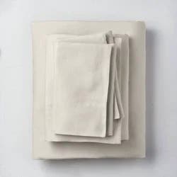 Queen 100% Washed Linen Solid Sheet Set Natural - Casaluna