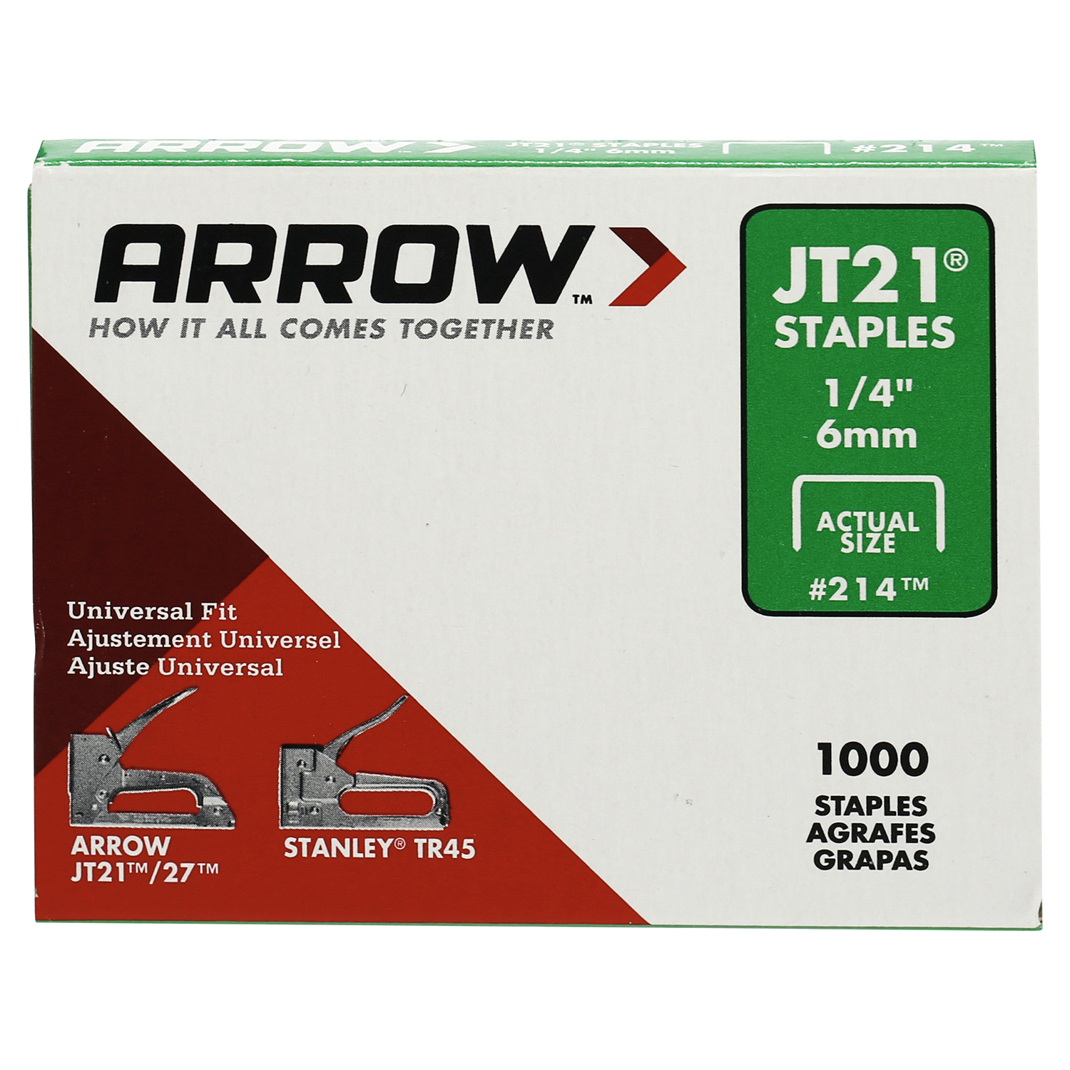 slide 1 of 1, Arrow JT21 1/4 Inch Staples 1000 ea, 1000 ct