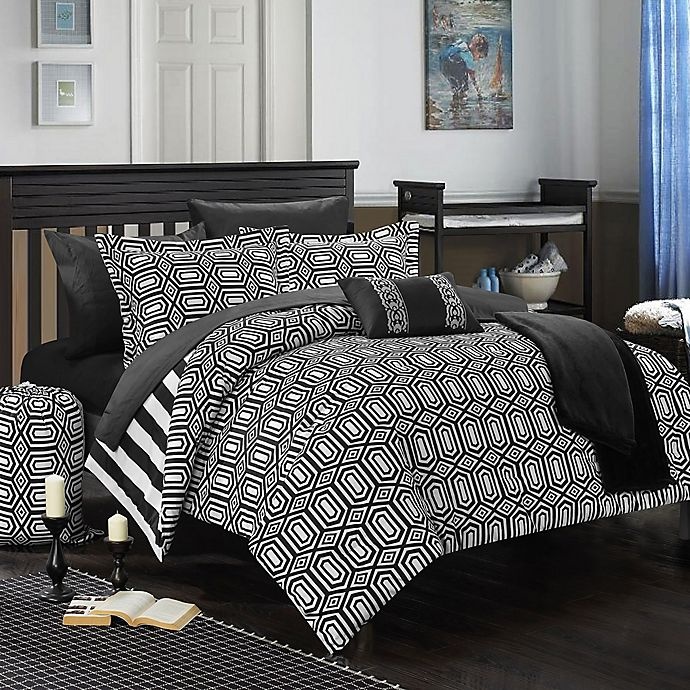 slide 5 of 5, Chic Home Lyon Twin Comforter Set - Black, 8 ct