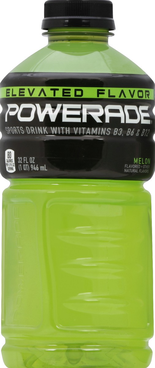 slide 3 of 4, POWERADE Melon, ION4 Electrolyte Enhanced Fruit Flavored Sports Drink w/ Vitamins B3, B6, and B12, Replenish Sodium, Calcium, Potassium, Magnesium, 32 fl oz, 32 oz