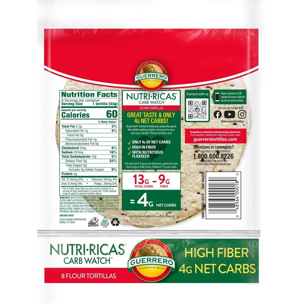 slide 2 of 2, Guerrero Nutri-Ricas Carb Watch Flour Tortillas With Flaxseed 8 ea, 8 ct