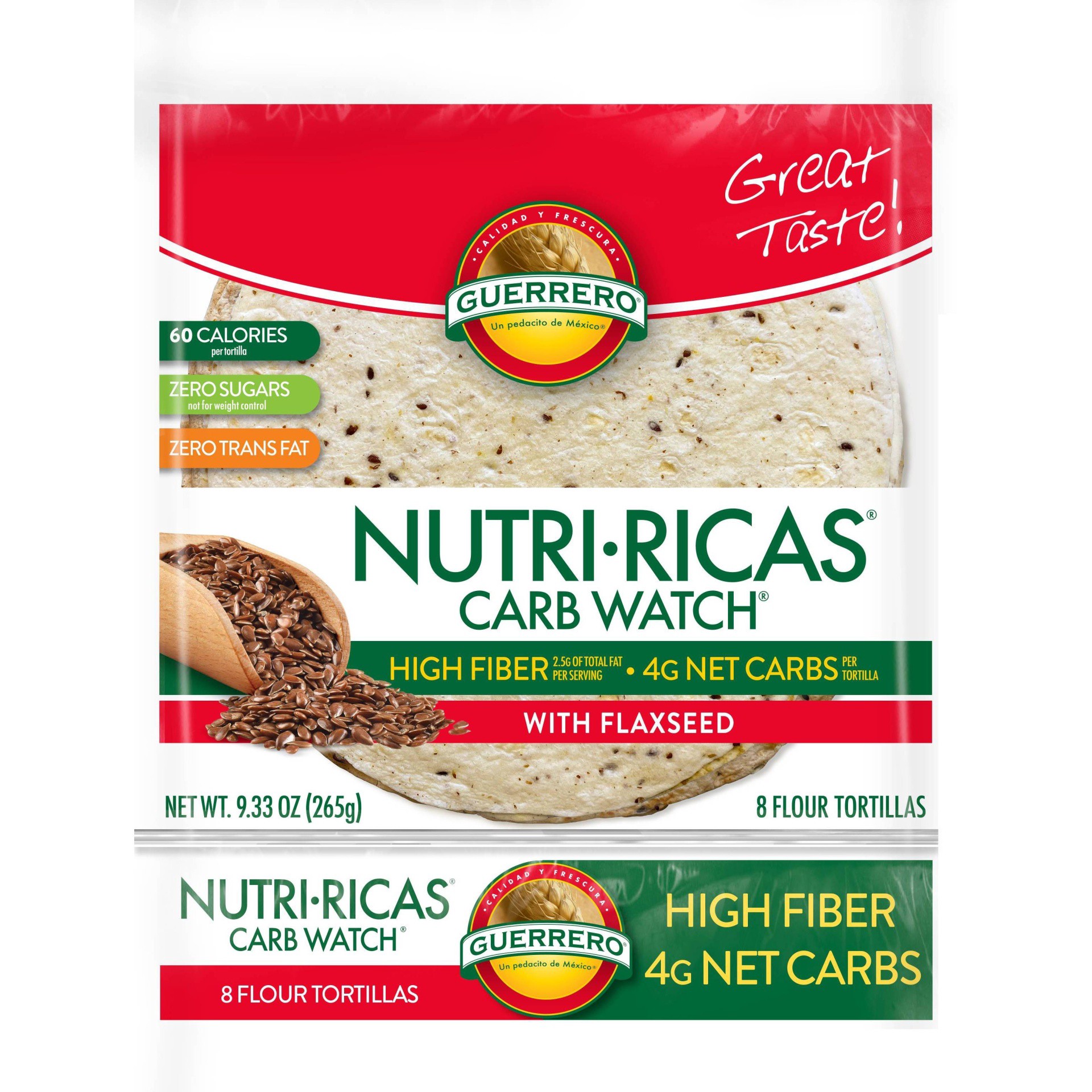 slide 1 of 2, Guerrero Nutri-Ricas Carb Watch Flour Tortillas With Flaxseed 8 ea, 8 ct