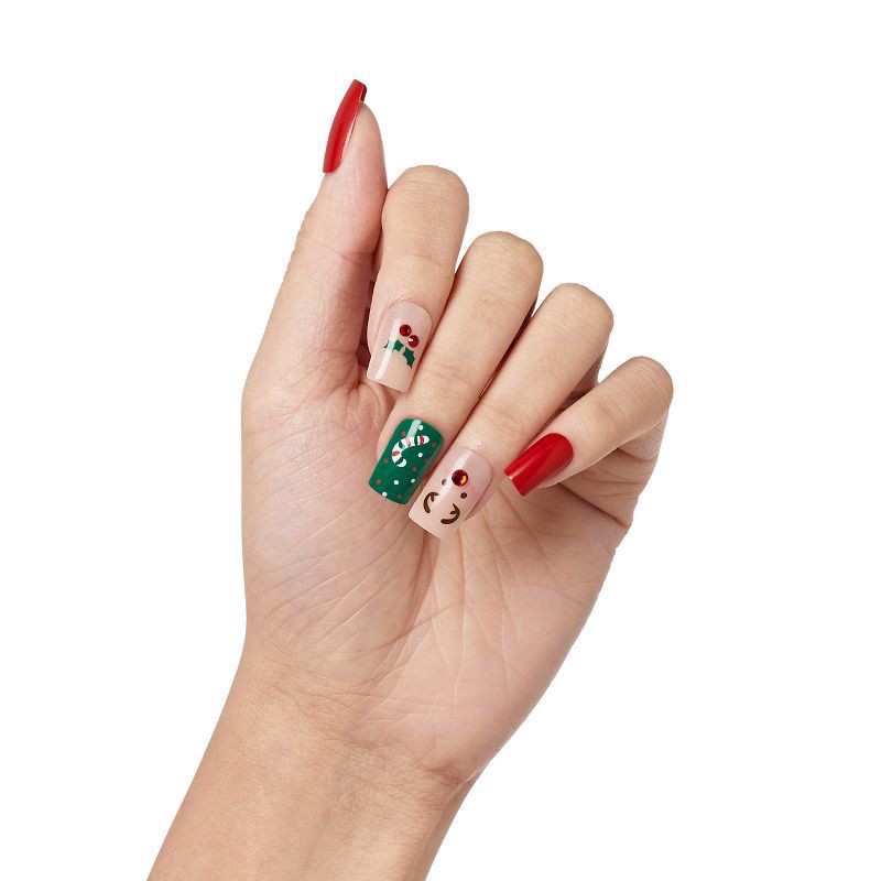slide 6 of 8, KISS Voguish Fantasy Holiday Press-On Nails, Red, Medium Length, Square Shaped, 31 Ct., 1 ct