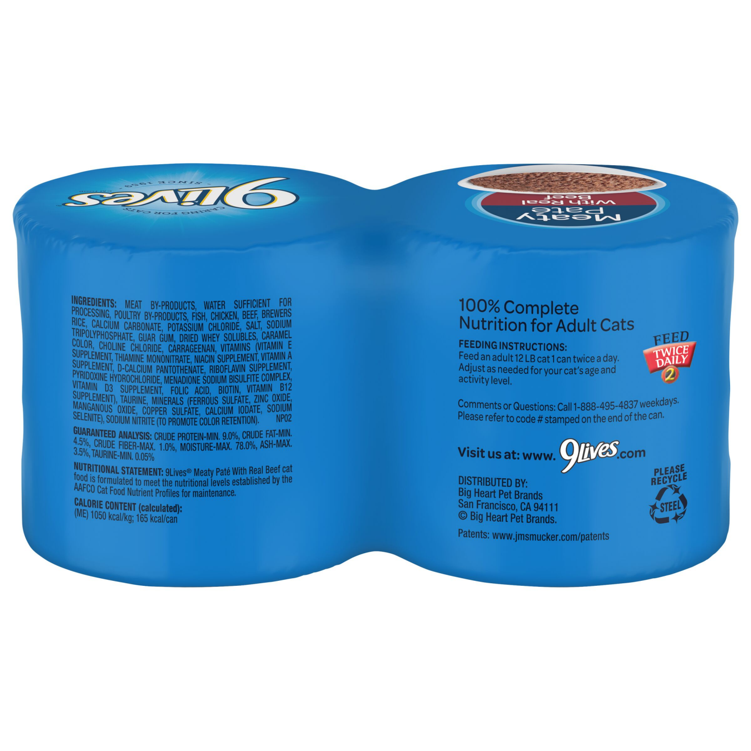 slide 4 of 6, 1/22Oz 9Lives Mty Pate Wth Rl Beef, 4 ct