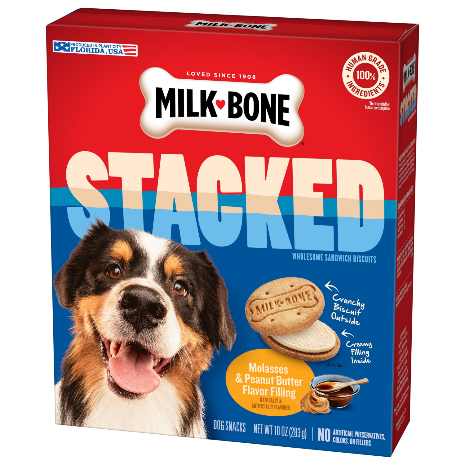 slide 5 of 7, Milk-Bone Stacked Dog Biscuits, Molasses & Peanut Butter Flavor, Naturally & Artificially Flavored, 10 oz, 10 oz