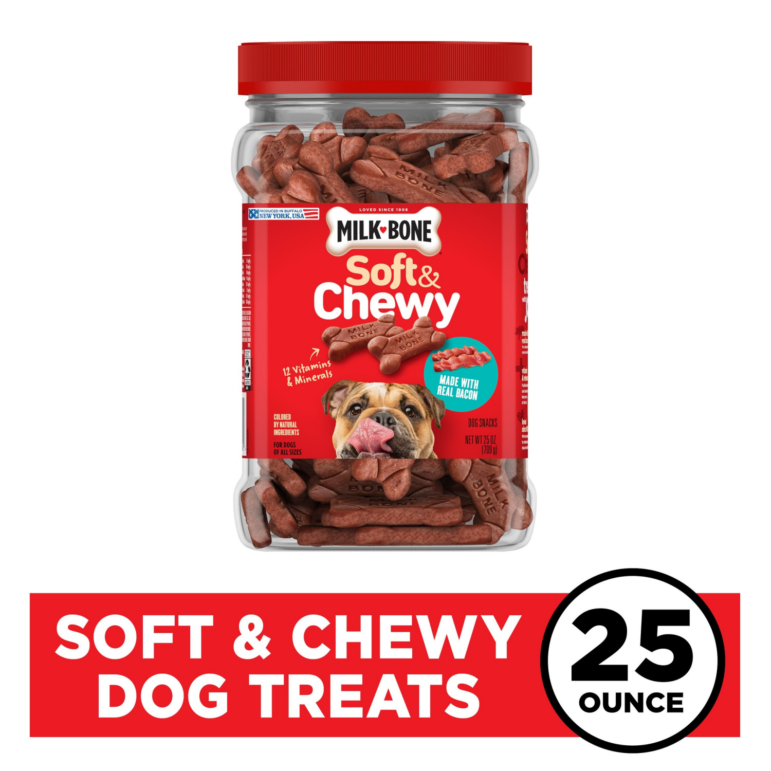 slide 1 of 6, Milk-Bone Soft & Chewy Dog Treats Made With Real Bacon, 25 Oz. Canister, 25 oz
