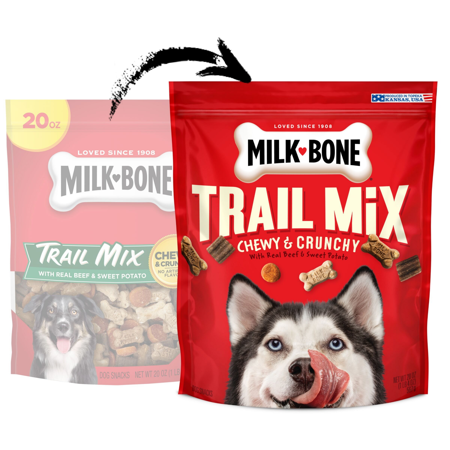 slide 2 of 7, Milk-Bone Trail Mix with Real Beef & Sweet Potato Dog Snacks, 20 oz