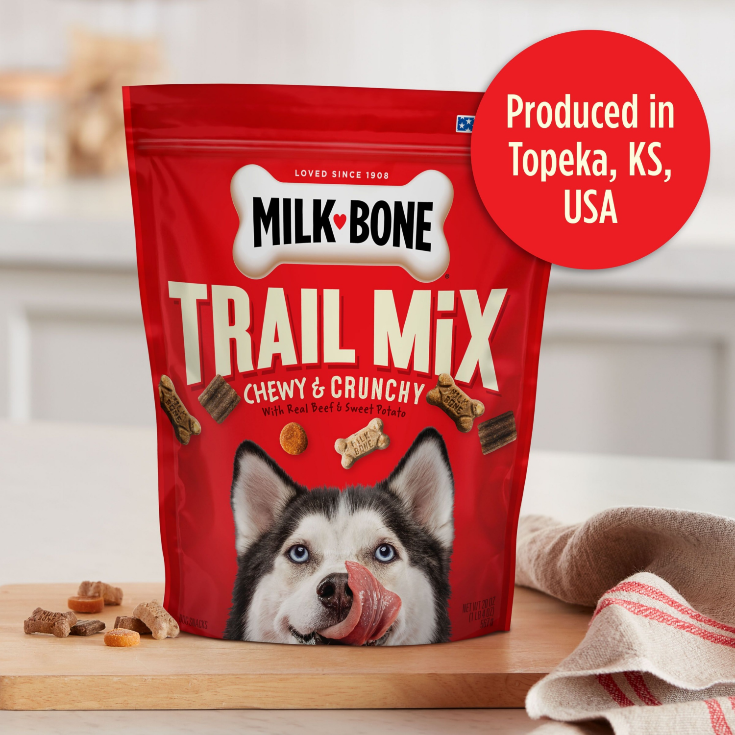 slide 3 of 7, Milk-Bone Trail Mix with Real Beef & Sweet Potato Dog Snacks, 20 oz