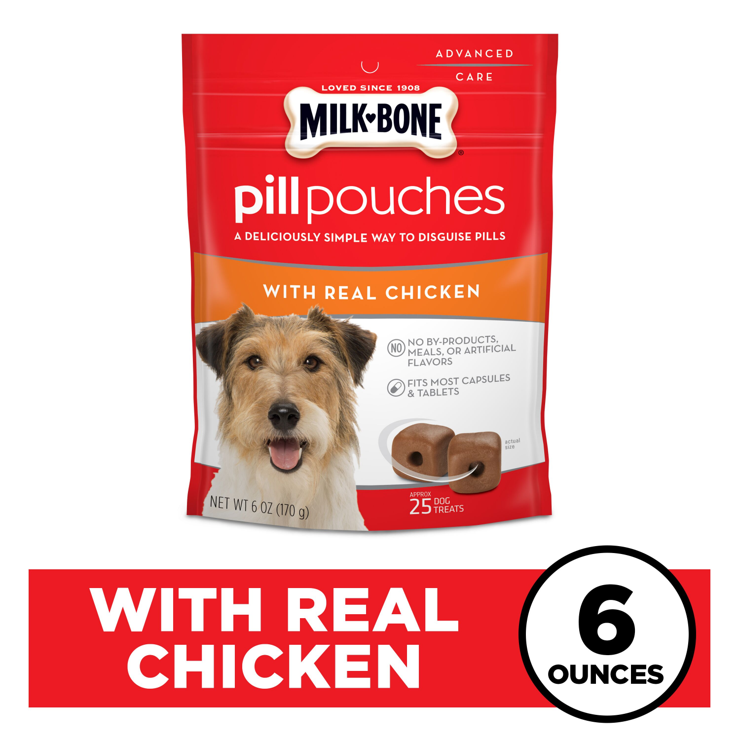 slide 1 of 6, Milk-Bone Pill Pouches Dog Treats With Real Chicken, 25 ct