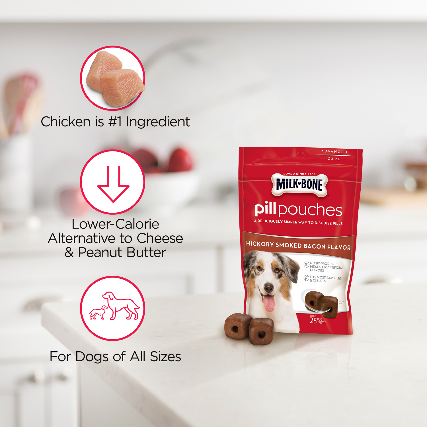 slide 5 of 6, Milk-Bone Pill Pouches Dog Treats, Hickory Smoked Bacon Flavor, 25 Count Bag, 25 ct