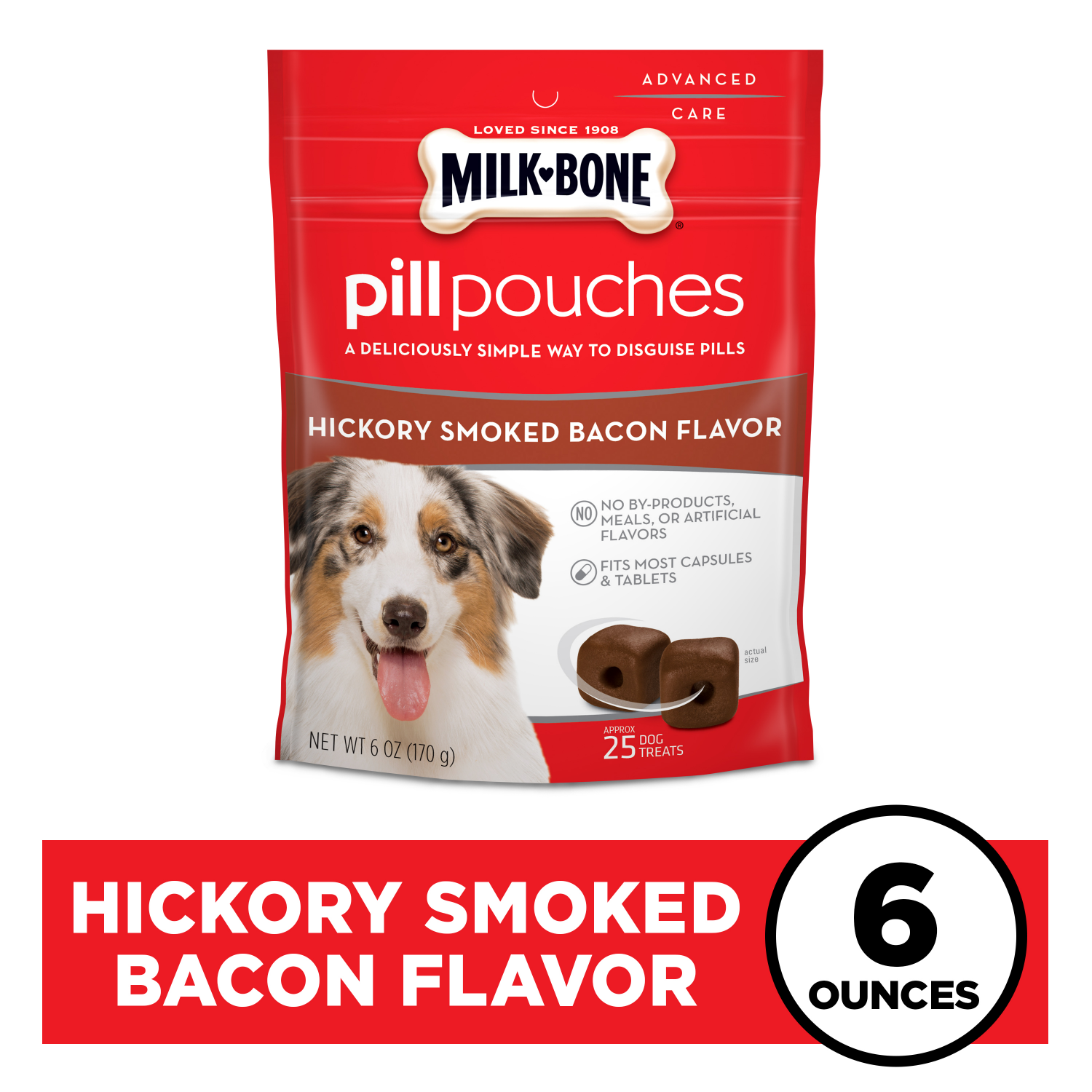 slide 1 of 6, Milk-Bone Pill Pouches Dog Treats, Hickory Smoked Bacon Flavor, 25 Count Bag, 25 ct