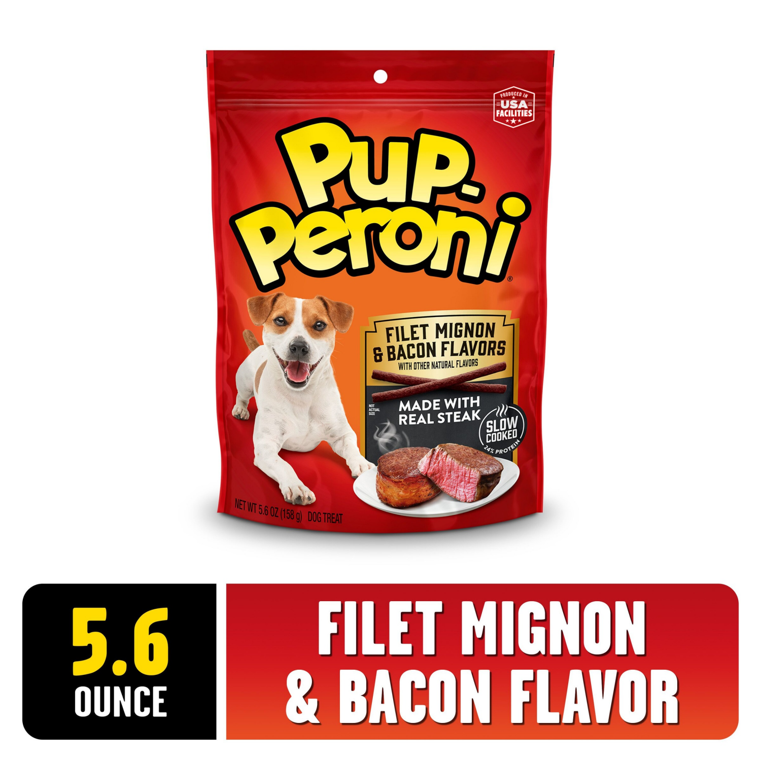 slide 1 of 8, Pup-Peroni Filet Mignon & Bacon Flavor Dog Treats, 5.6 Oz. Bag, 5.6 oz