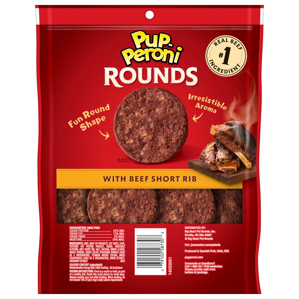 slide 8 of 8, Pup-Peroni Rounds Dog Treats With Beef Short Rib, 20.5 oz. Bag, 20.5 oz
