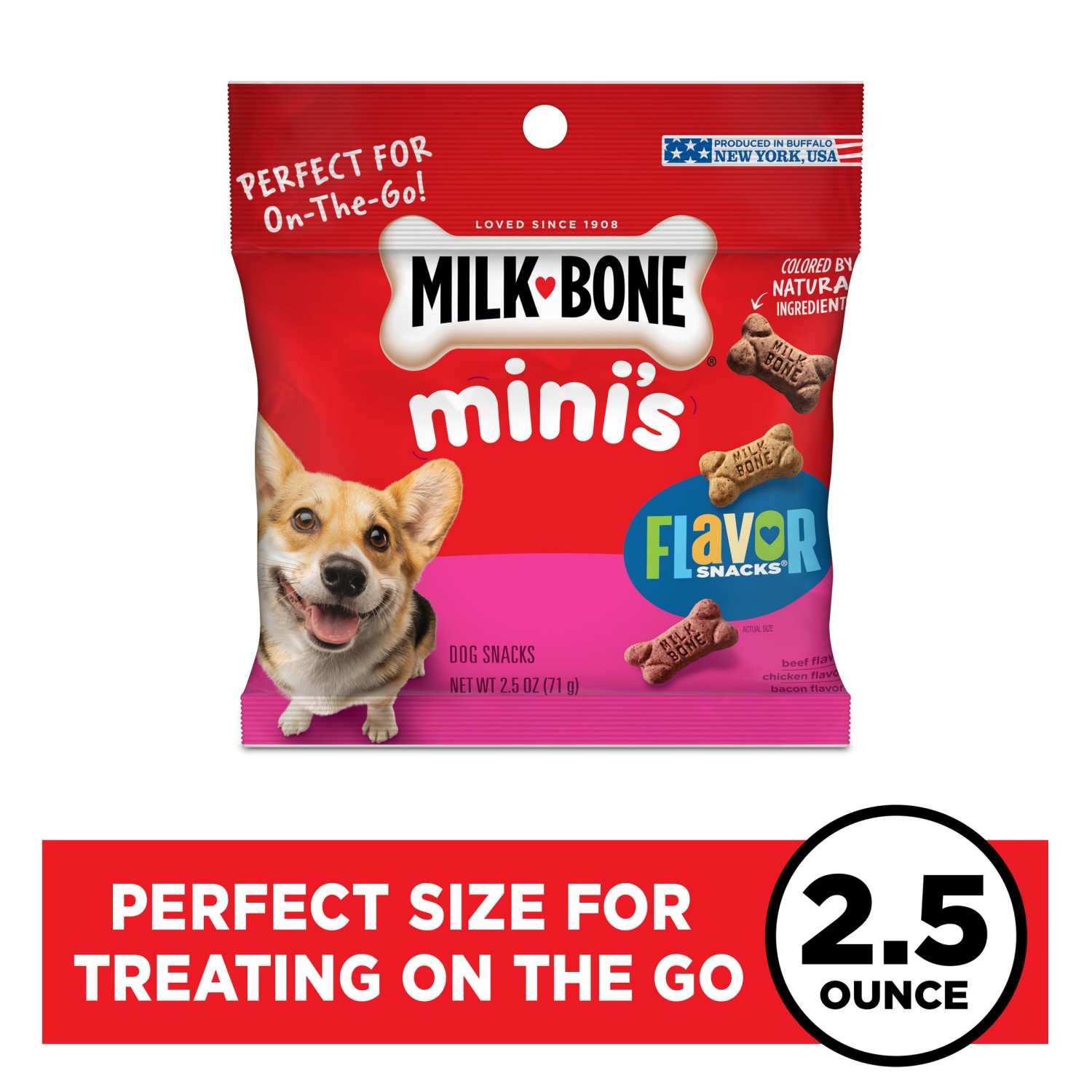 slide 1 of 7, Milk-Bone Flavor Snacks Mini Dog Biscuits, 2.5 oz. Bag, 2.50 oz