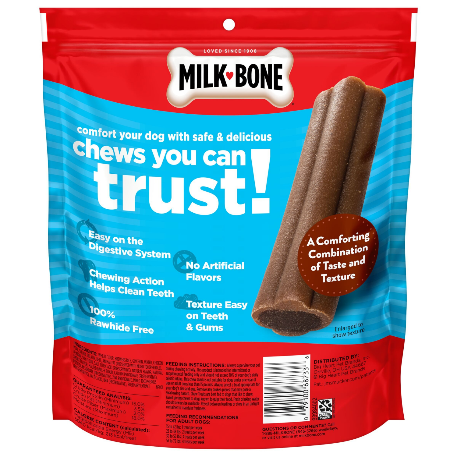 slide 4 of 6, Milk-Bone Comfort Chews, Dog Chews with Unique Chewy Texture and Real Beef, 22.2 Oz. Bag of 9 Chews, 9 ct