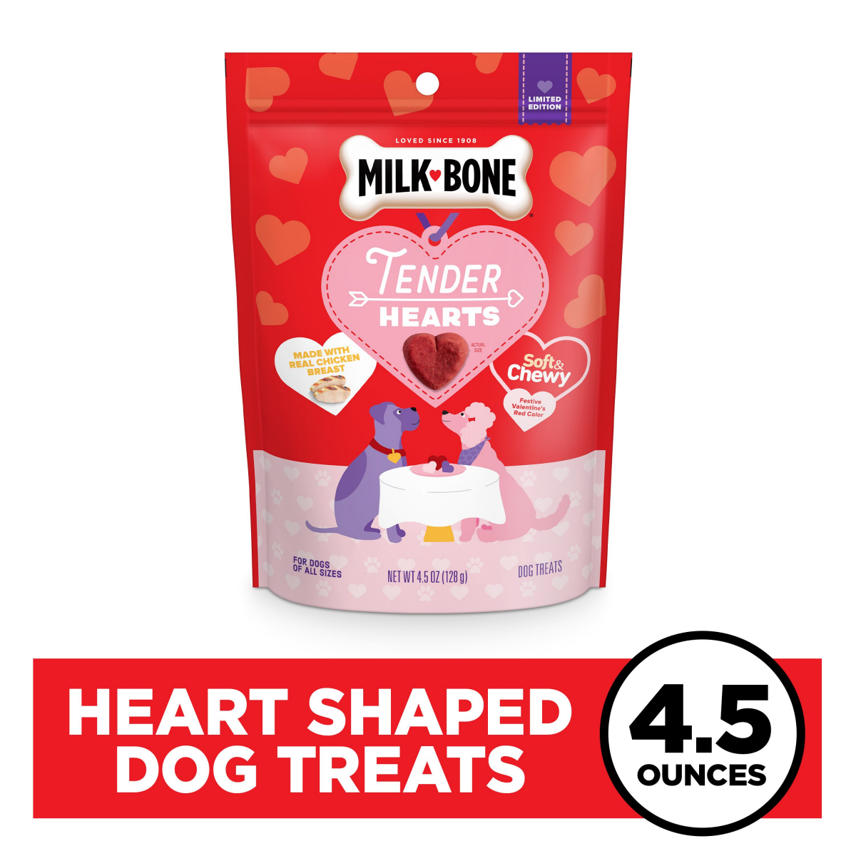 slide 1 of 13, Milk-Bone® soft & chewy tender hearts, 4.5 oz
