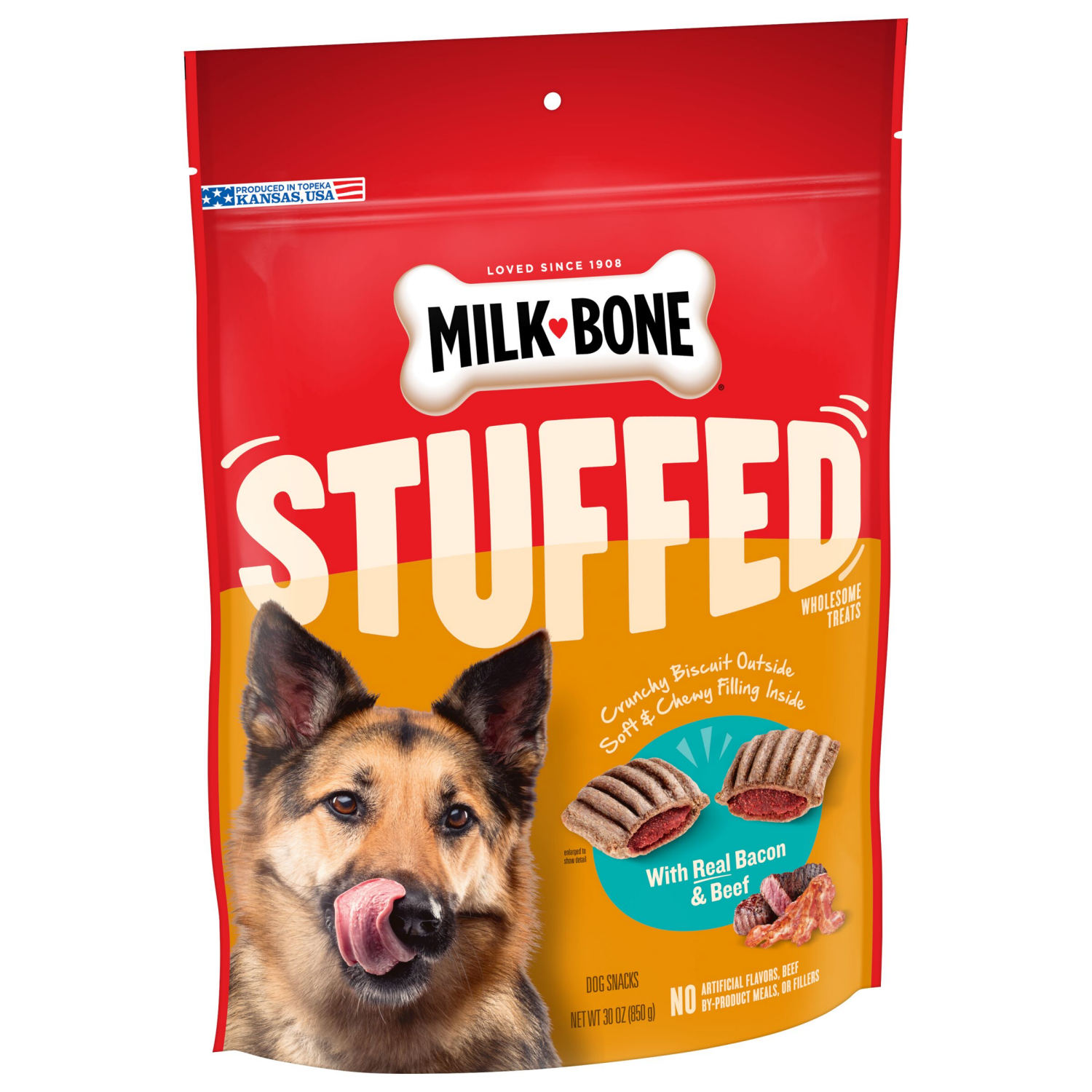 slide 4 of 7, Milk-Bone Stuffed Dog Biscuits With Real Bacon & Beef 30 oz, 32 oz