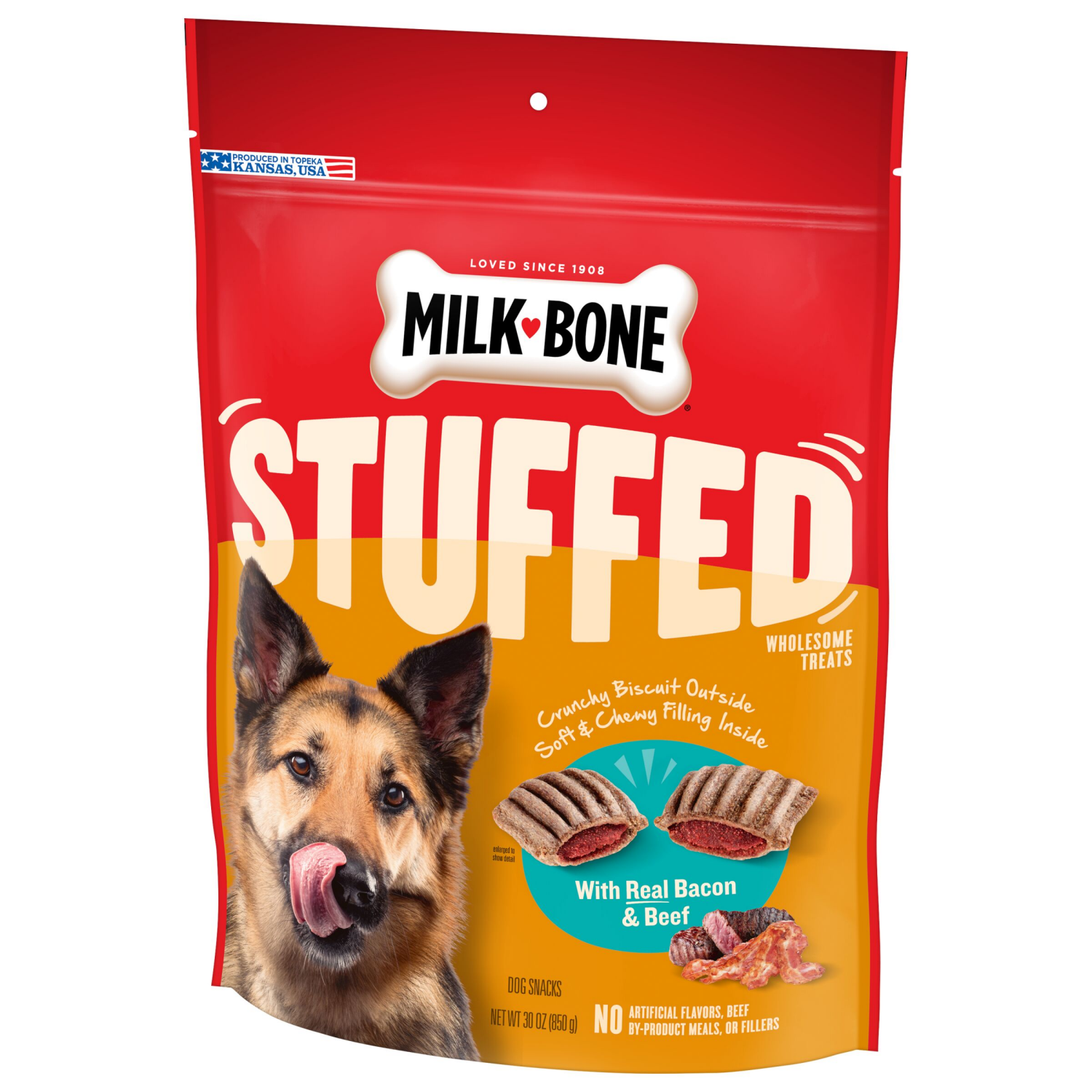 slide 5 of 7, Milk-Bone Stuffed Dog Biscuits With Real Bacon & Beef 30 oz, 32 oz