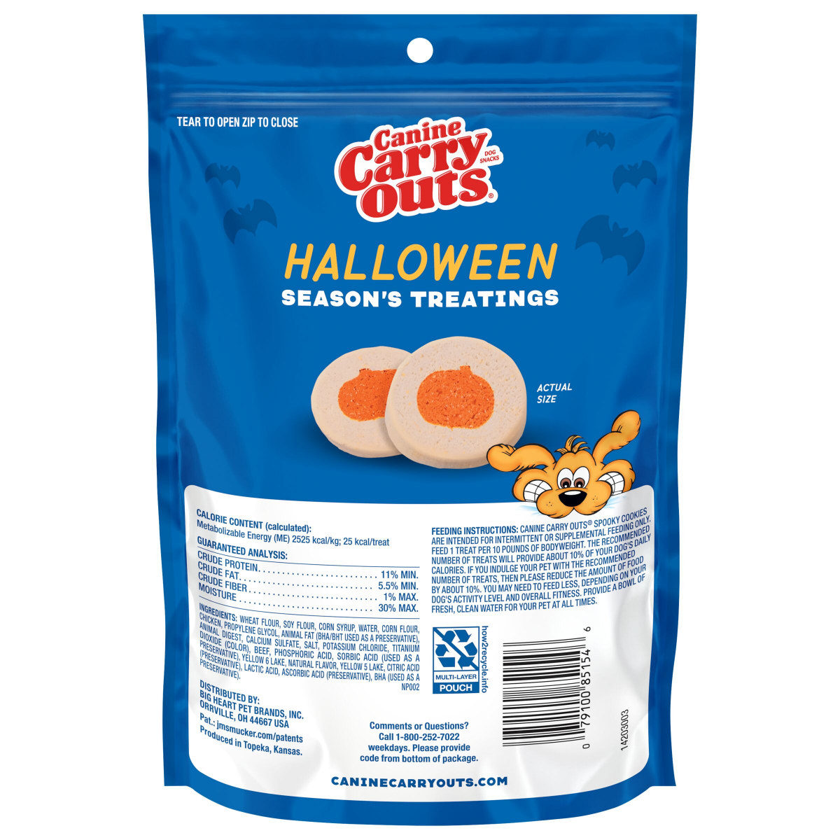 slide 2 of 2, Canine Carry Outs Spooky Cookies for Dogs\, Halloween Dog Treats\, 4.5 Oz. Bag, 4.5 oz