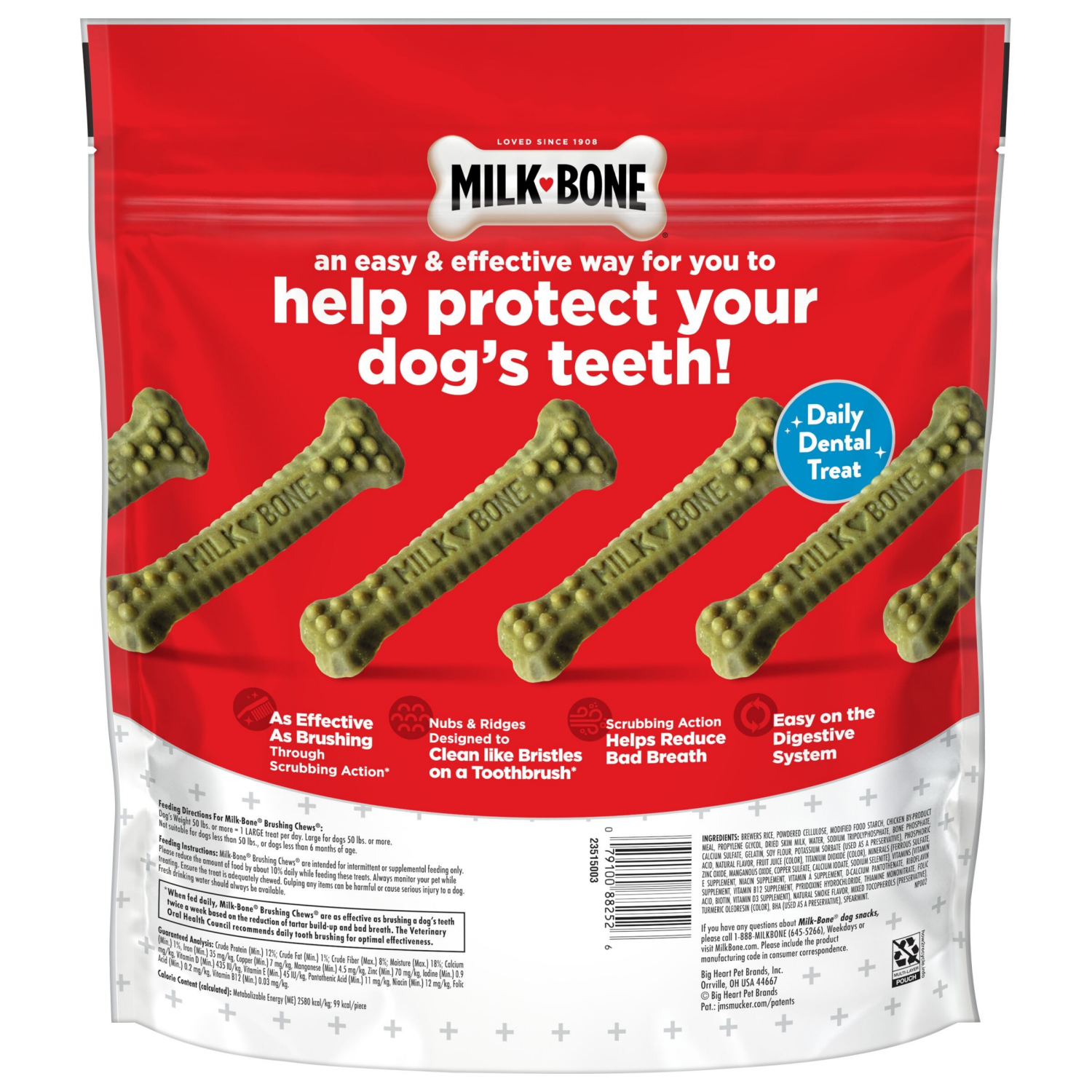 slide 4 of 7, Milk-Bone Brushing Chews Daily Dental Dog Treats, Large, 24.2 Oz. Bag, 18 Bones Per Bag, 18 ct