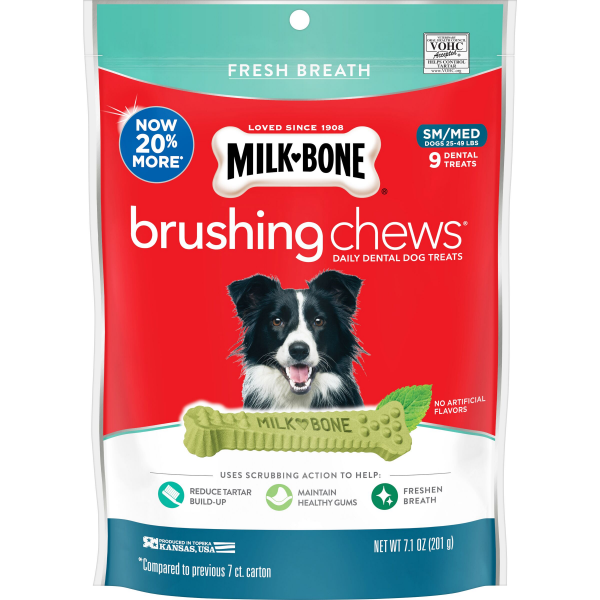 slide 10 of 13, Milk-Bone Sm/Med Fresh Breath Brushing Chews 9Ct, 7.1 oz