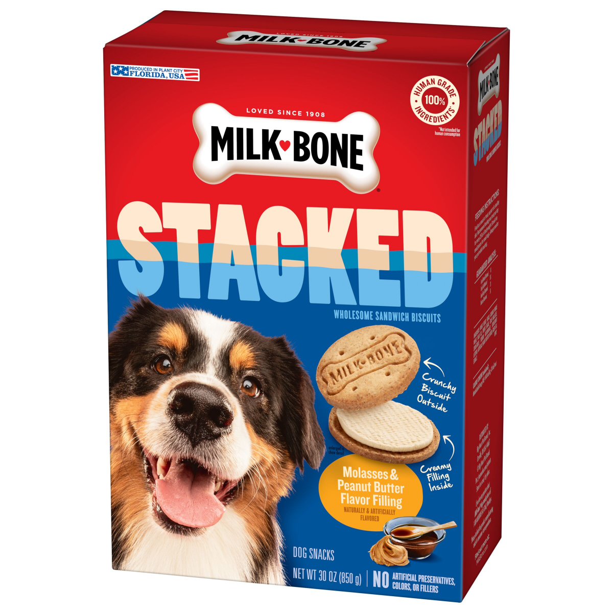 slide 5 of 7, Milk-Bone Stacked Dog Biscuits, Molasses & Peanut Butter Flavor, Naturally & Artificially Flavored, 30 oz, 30 oz