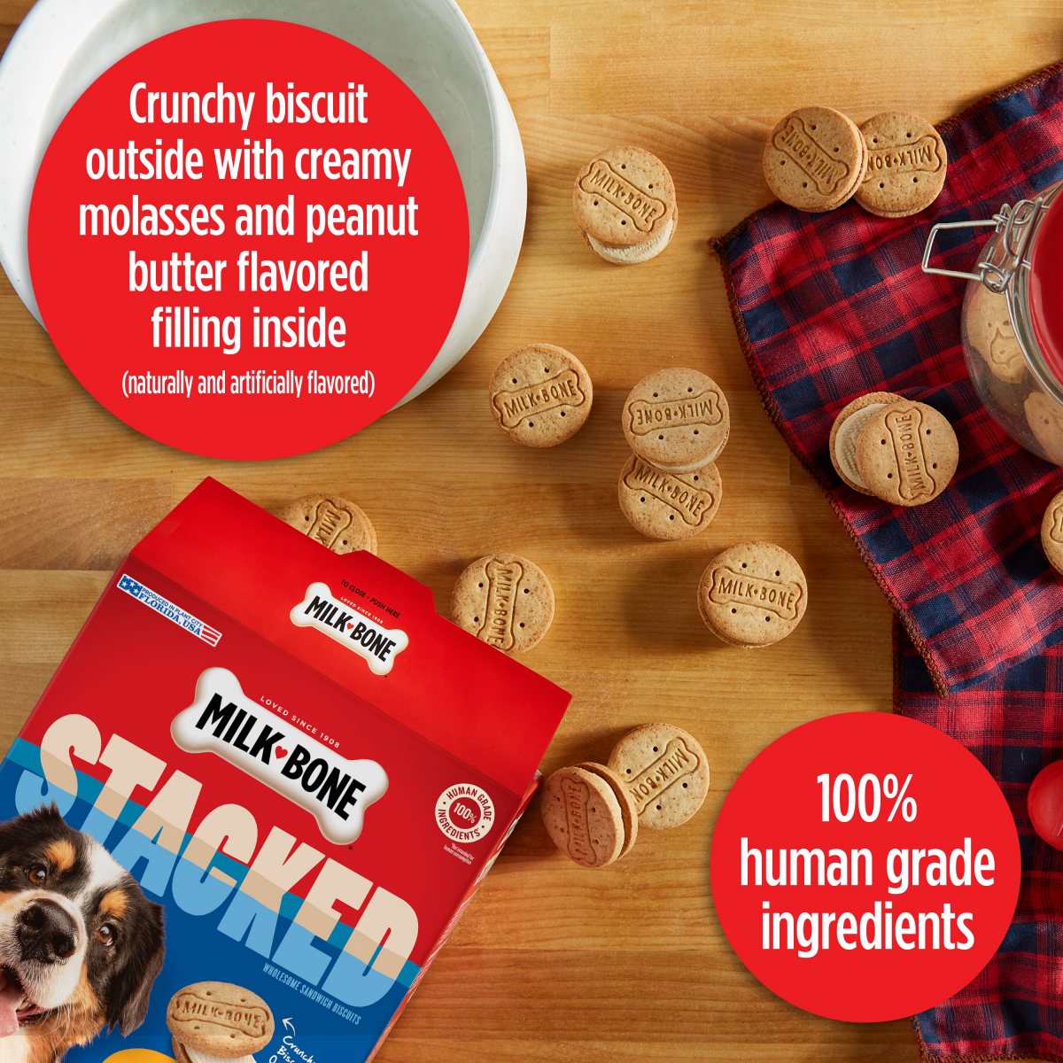 slide 7 of 7, Milk-Bone Stacked Dog Biscuits, Molasses & Peanut Butter Flavor, Naturally & Artificially Flavored, 30 oz, 30 oz