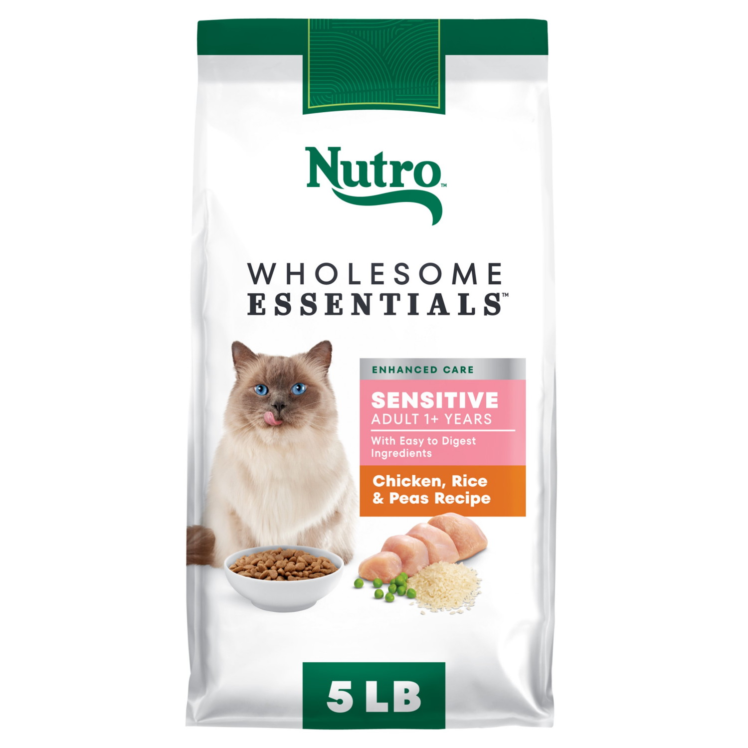 slide 1 of 8, Nutro Wholesome Essentials Adult 1+ Years Enhanced Care Sensitive Chicken Rice & Peas Recipe Cat Food 5 lb, 5 lb