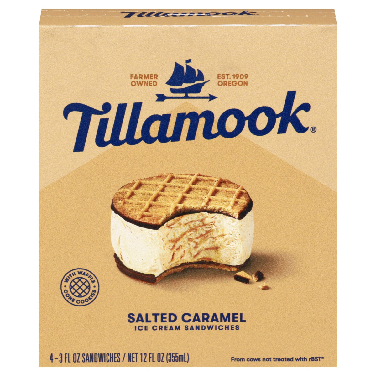 slide 1 of 6, Tillamook Salted Caramel Waffle Cone Gelato Sandwiches, 4 ct; 3.5 fl oz