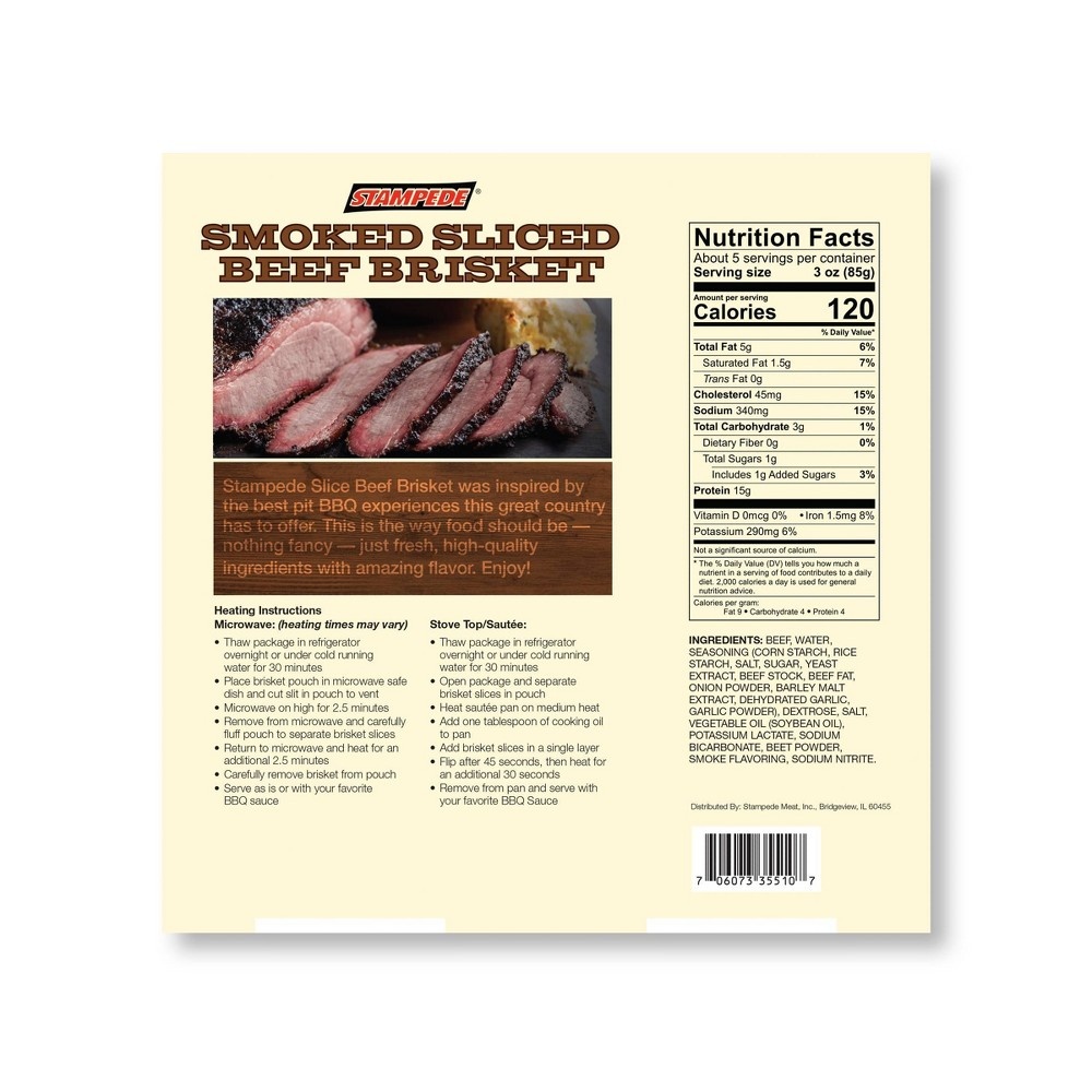 slide 2 of 2, Stampede Fully Cooked Beef Brisket - Frozen, 1 lb