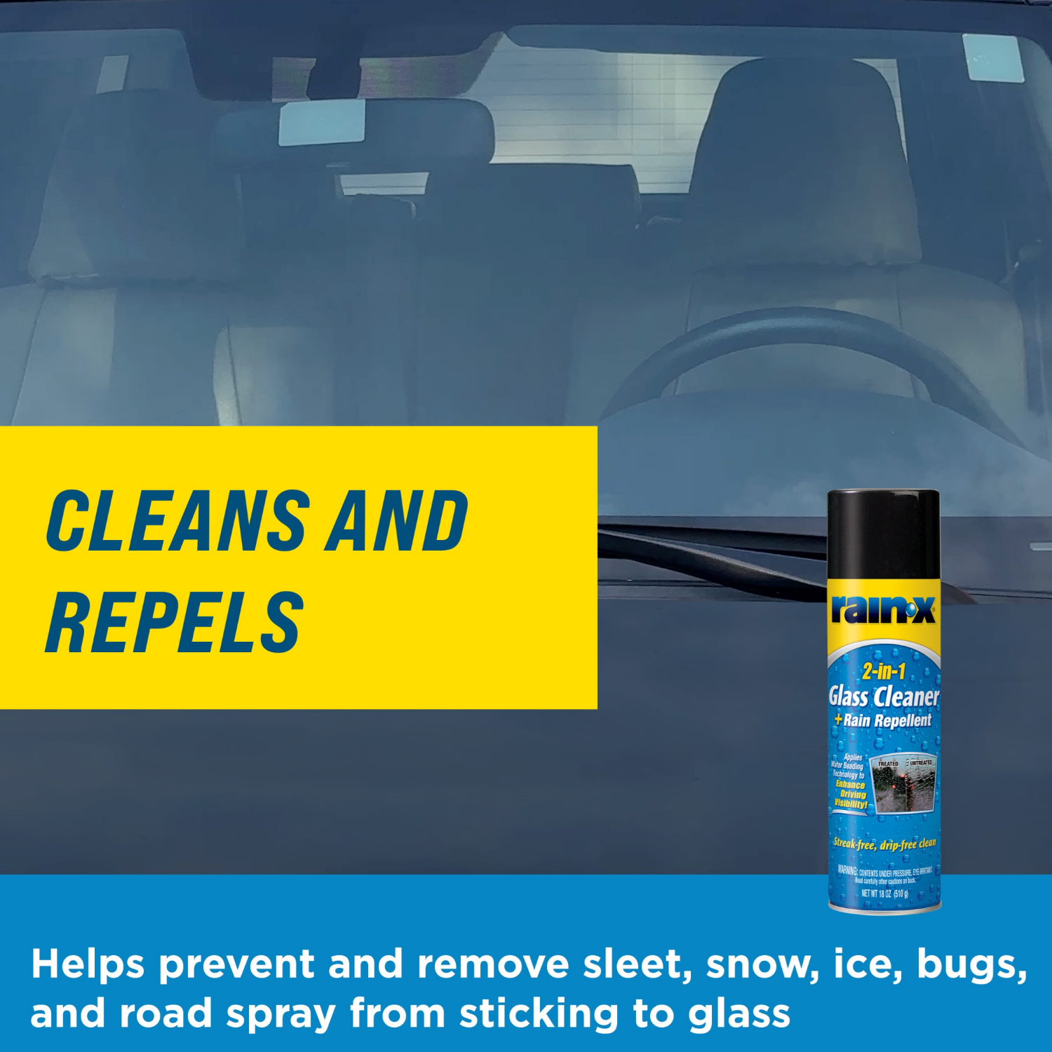 slide 5 of 5, Rain-X 2-In-1 Foaming Glass Cleaner And Rain Repellent Aerosol Spray, 18 oz