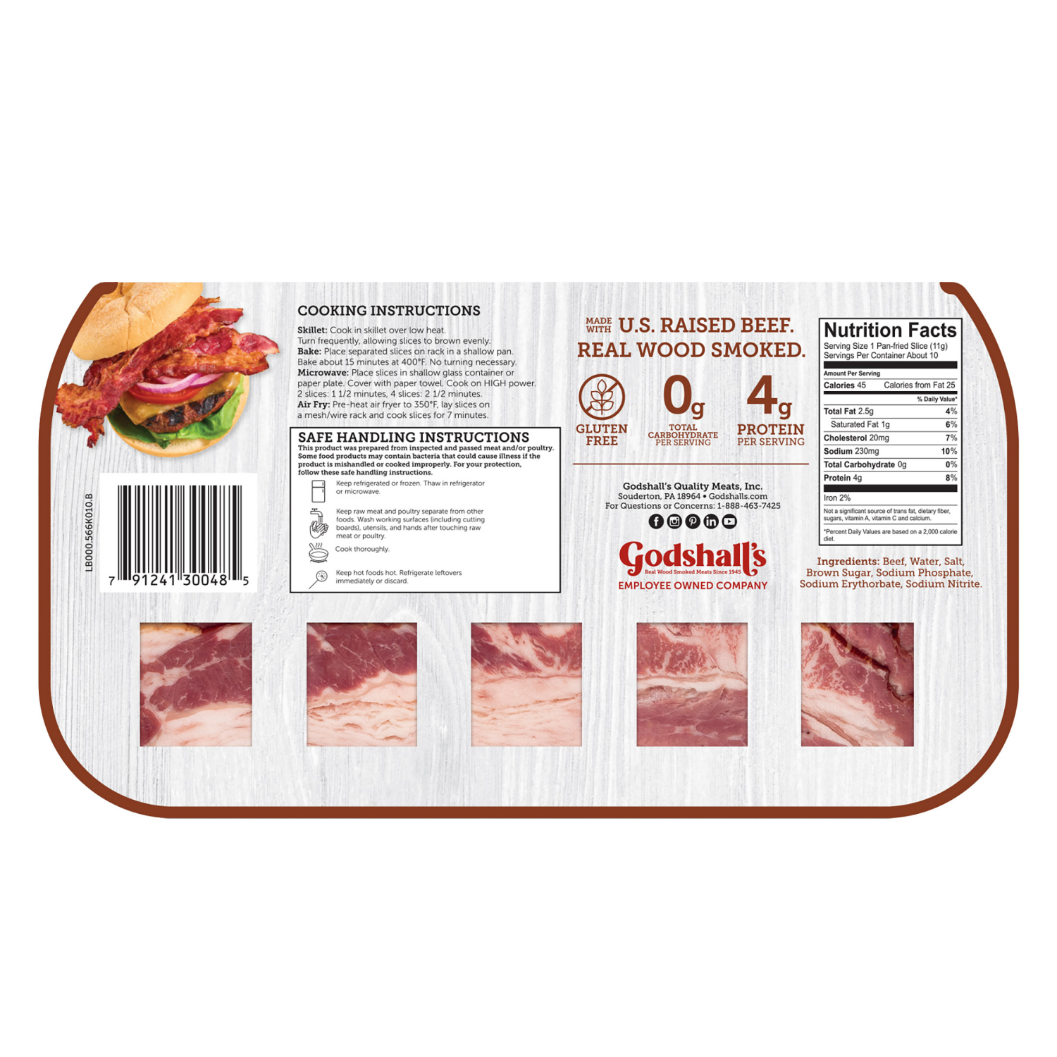 slide 2 of 2, Godshall Beef Bacon 10 Oz, 10 oz