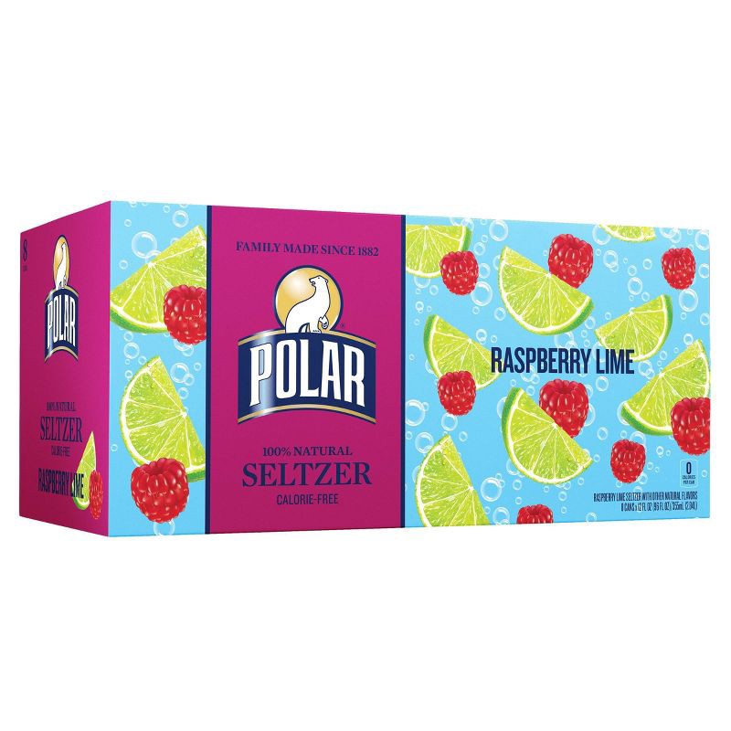 slide 1 of 3, Polar Beverages Polar Raspberry Lime Seltzer Water - 8pk/12 fl oz Cans, 8 ct; 12 fl oz