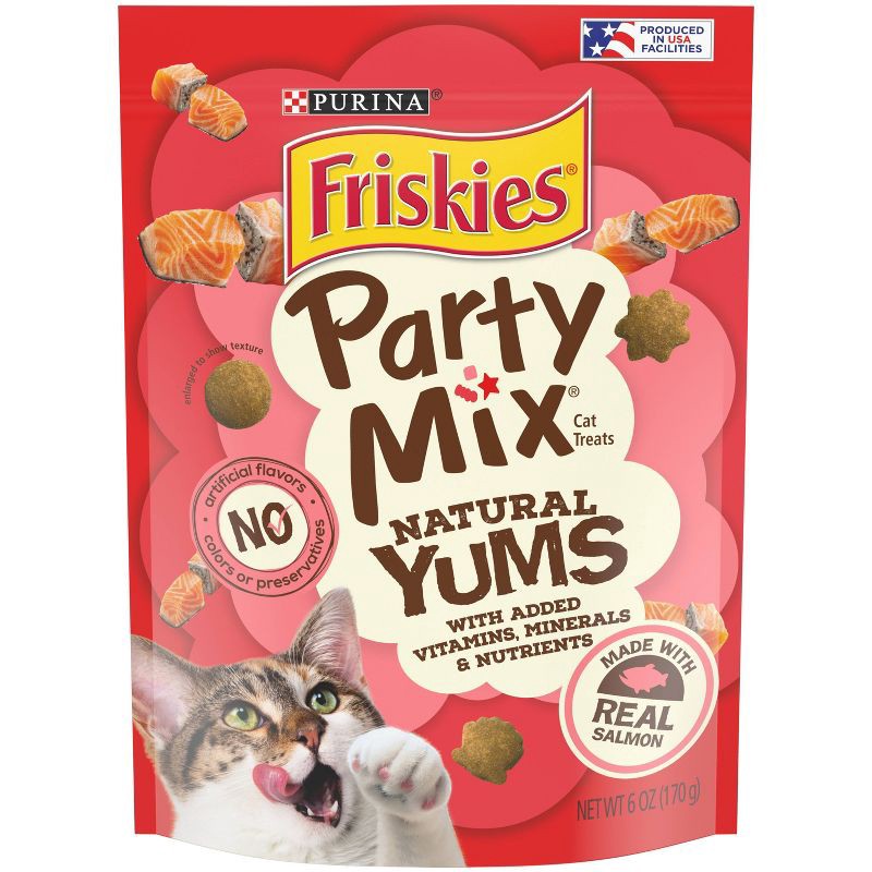 slide 1 of 4, Purina Friskies Party Mix Seafood & Salmon Natural Yums Crunchy Cat Treats - 6oz, 6 oz