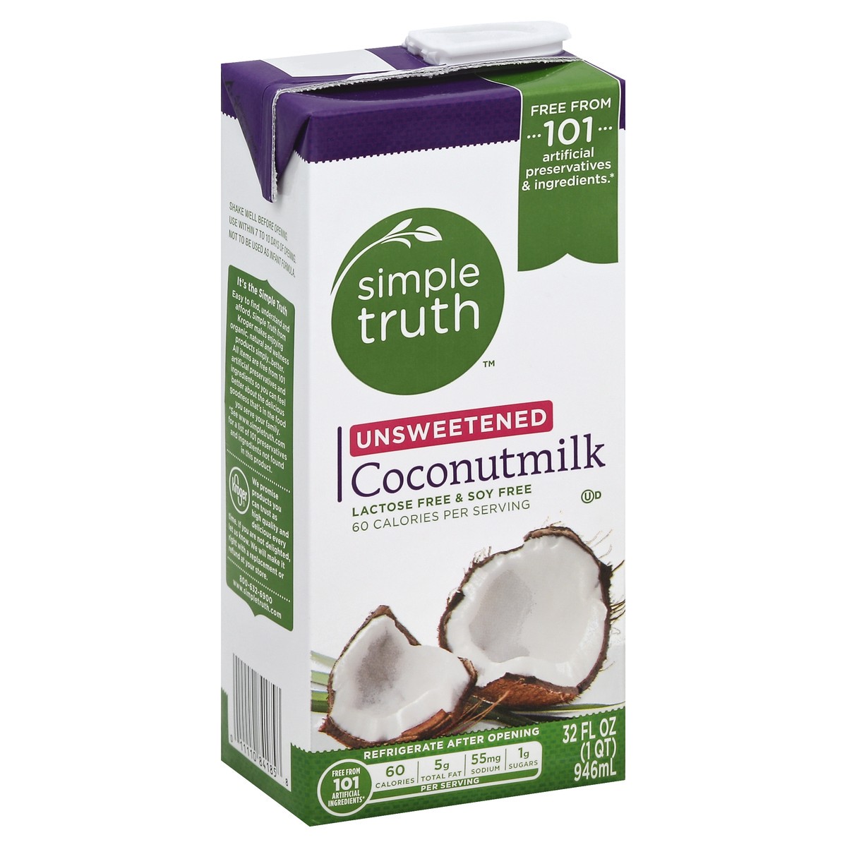 slide 5 of 5, Simple Truth Unsweetened Coconut Milk, 32 fl oz