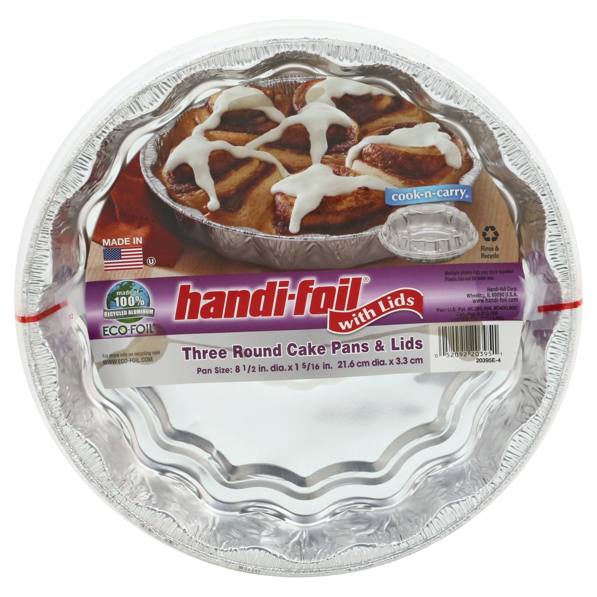 slide 1 of 1, Handi-foil Eco-Foil Round Cake Pans Lids, 3 ct