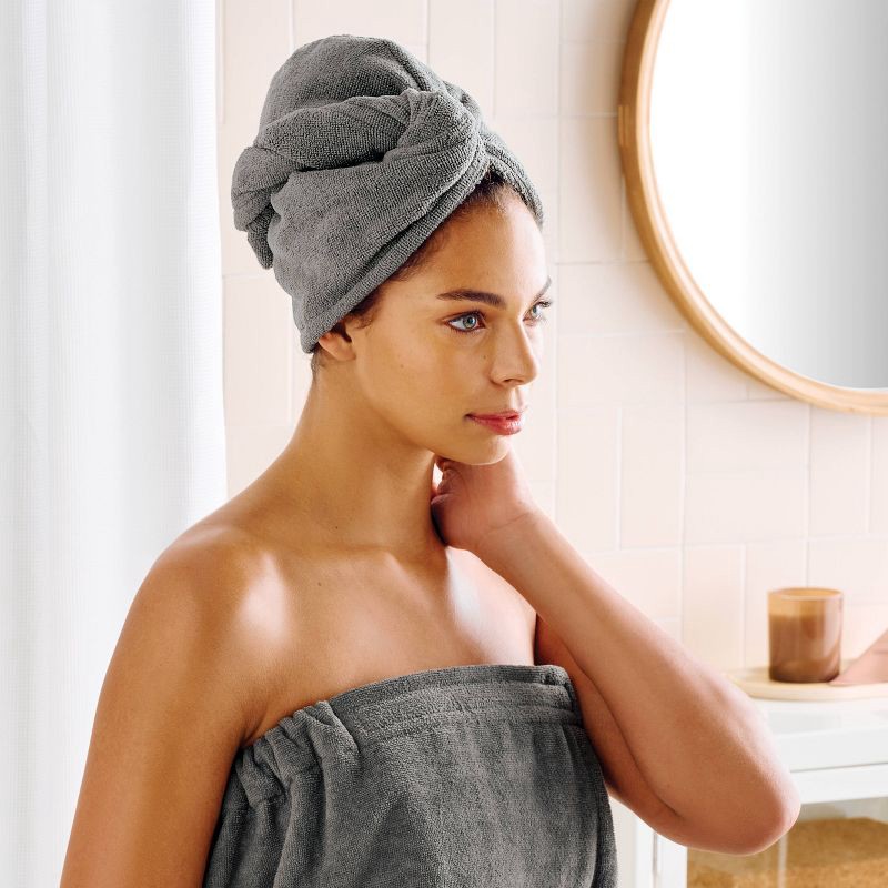 slide 1 of 3, 2pk Microfiber Bath Hair Wrap Set Gray - Room Essentials™, 2 ct
