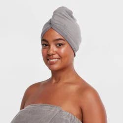 2pk Microfiber Bath Hair Wrap Set Gray - Room Essentials™