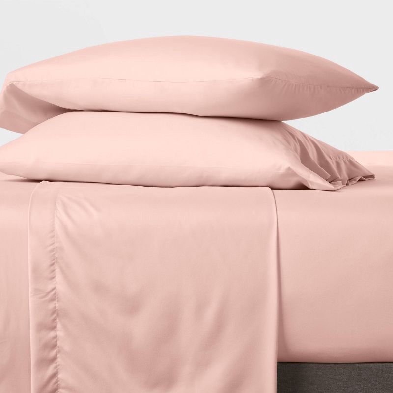 slide 2 of 4, Twin/Twin XL Microfiber Sheet Set Blush - Room Essentials™: Polyester, Peached, 170 Thread Count, 3-Piece Set, 1 ct