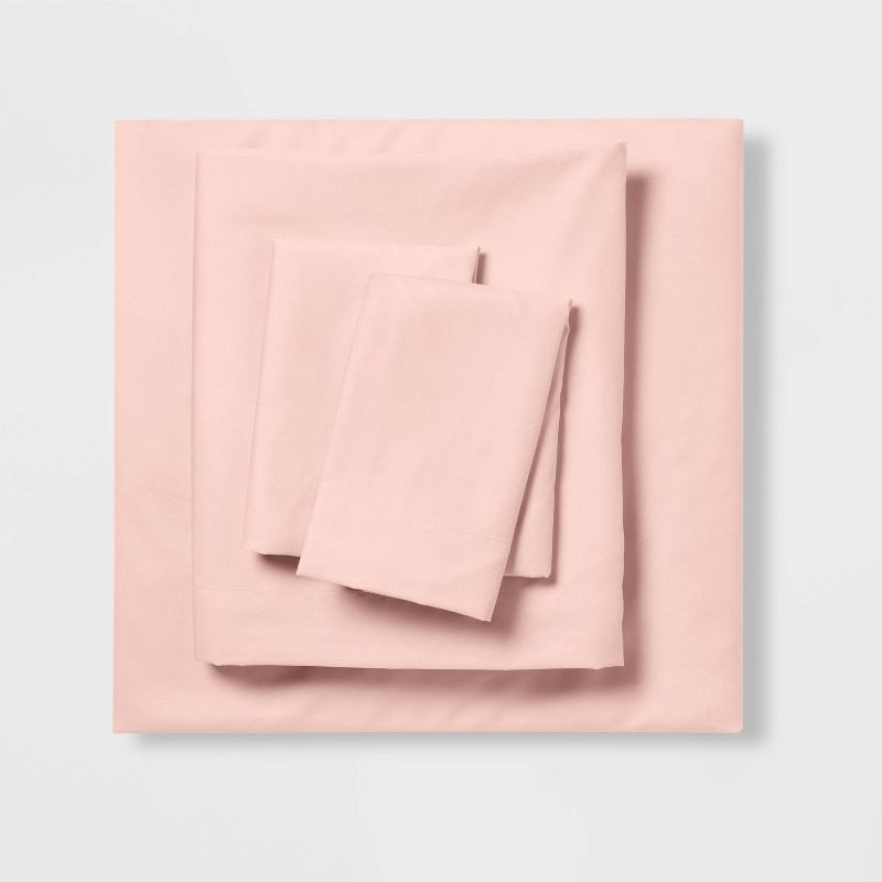 slide 1 of 4, Queen Microfiber Sheet Set Blush - Room Essentials™: Polyester, Peached Finish, OEKO-TEX Certified, 1 ct