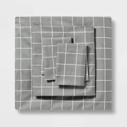 Queen Microfiber Printed Pattern Sheet Set Grid - Room Essentials™: Polyester, Peached Finish, OEKO-TEX Certified