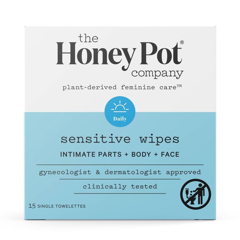 slide 1 of 9, The Honey Pot Company, Sensitive Daily Feminine Cleansing Wipes, Intimate Parts, Body or Face - 15ct, 15 ct