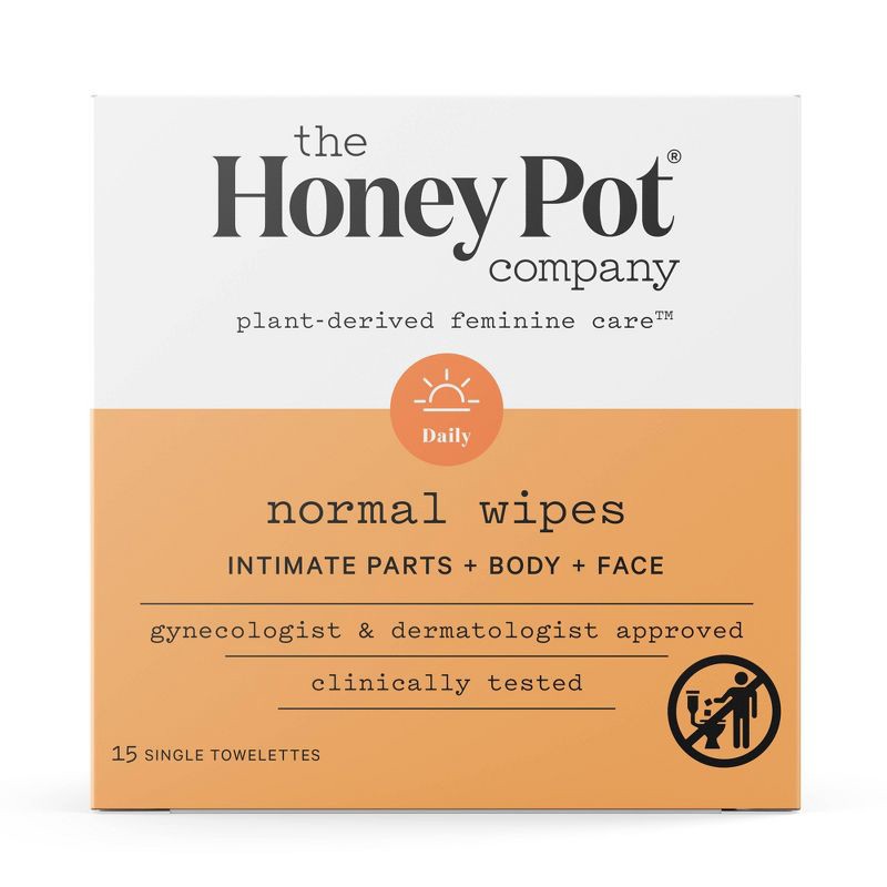 slide 1 of 8, The Honey Pot Company, Normal Feminine Cleansing Wipes, Intimate Parts, Body or Face - 15ct, 15 ct