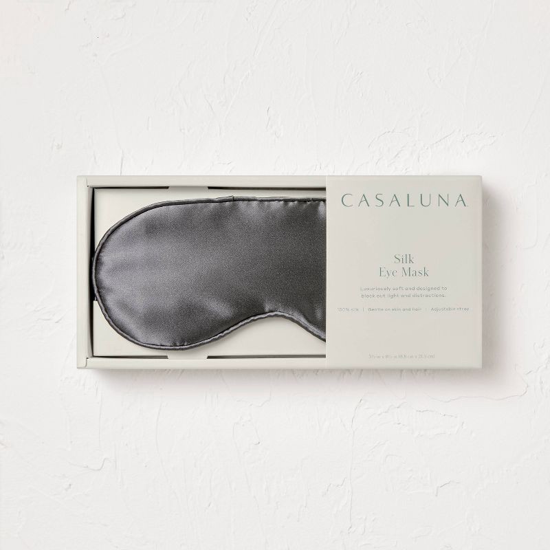 slide 2 of 4, Solid Silk Eye Mask Dark Gray - Casaluna™: Adjustable, Hand Washable, Polyester Filled, OEKO-TEX Certified, 1 ct