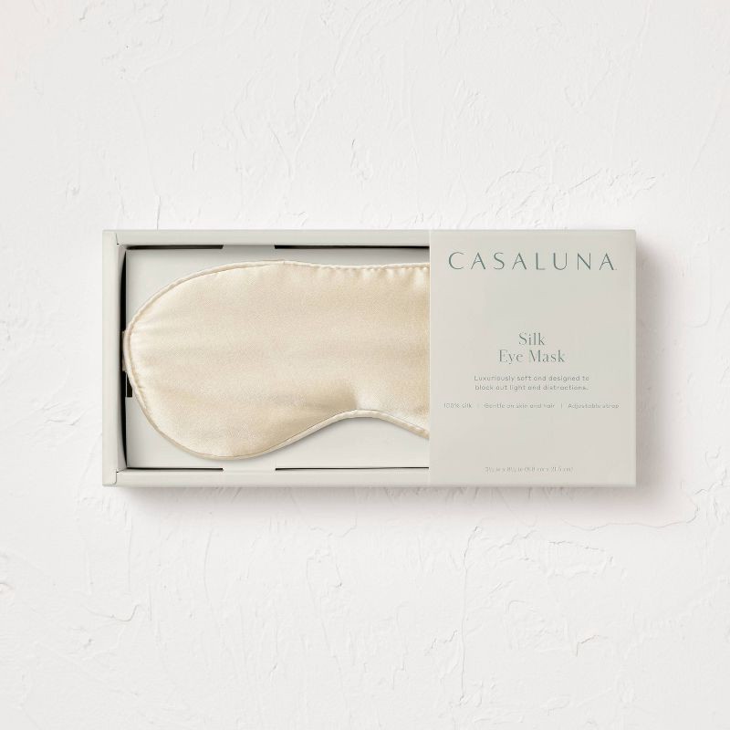 slide 2 of 4, Solid Silk Eye Mask Natural - Casaluna™: Adjustable, Hand Washable, Polyester Filled, OEKO-TEX Certified, 1 ct